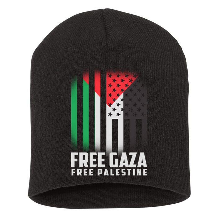 Free Gaza Free Palestine US Palestine Flag colors Short Acrylic Beanie