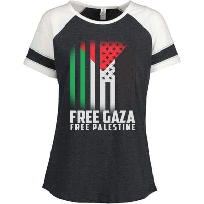 Free Gaza Free Palestine US Palestine Flag colors Enza Ladies Jersey Colorblock Tee