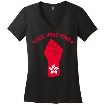 Free Hong Kong Fist Women's V-Neck T-Shirt