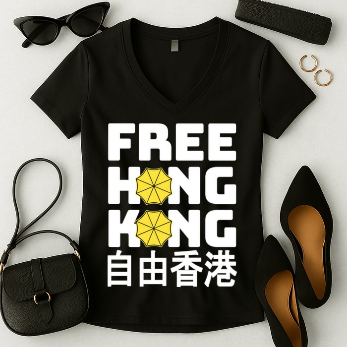 Free-Hong-Kong Support HK Women's V-Neck T-Shirt