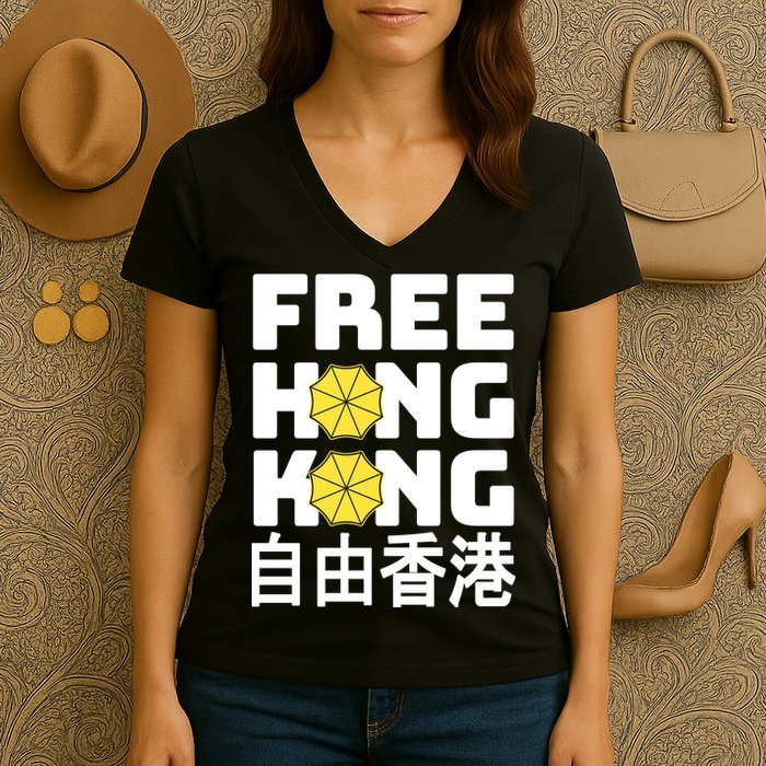 Free-Hong-Kong Support HK Women's V-Neck T-Shirt
