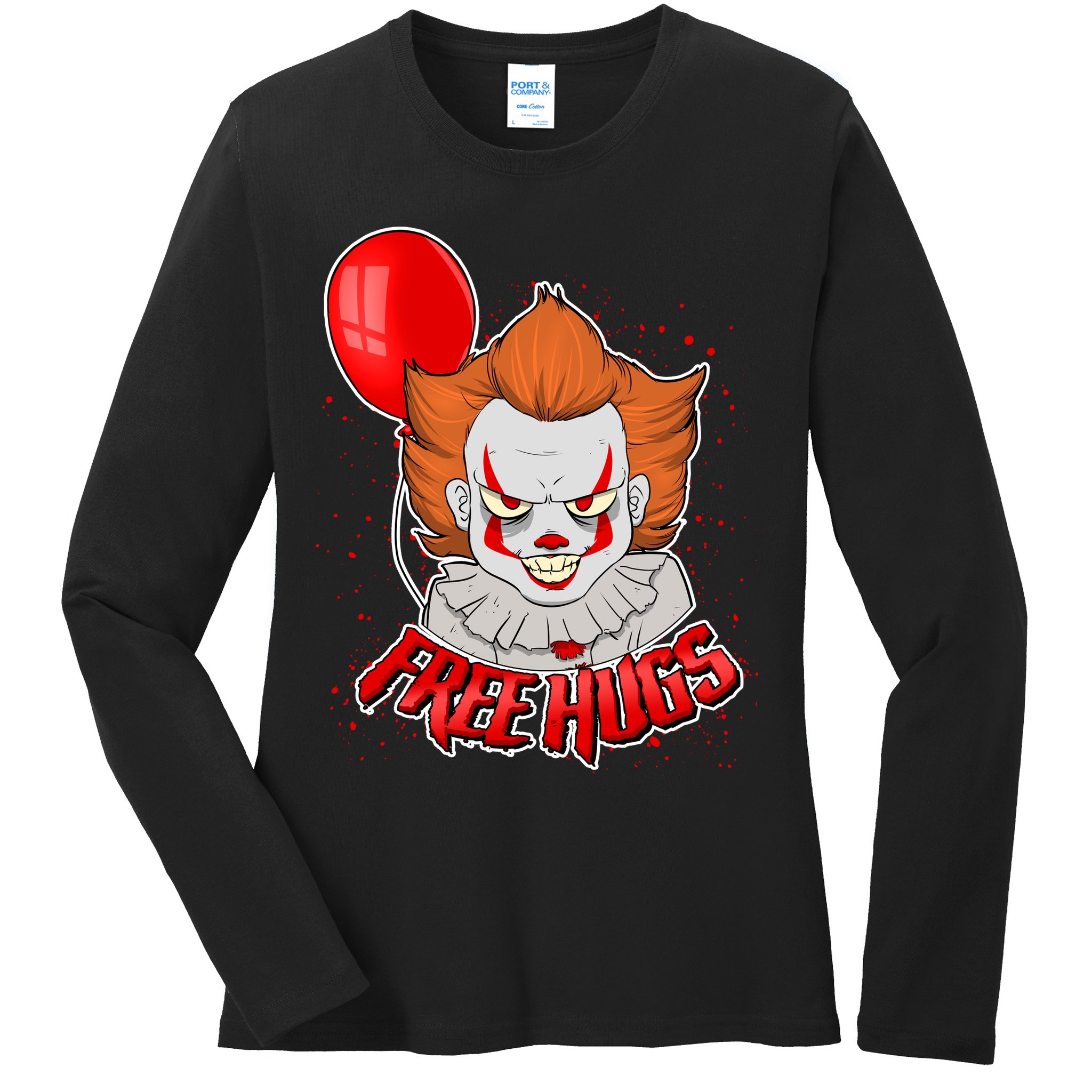 Free Hugs Scary Clown Funny Ladies Long Sleeve Shirt