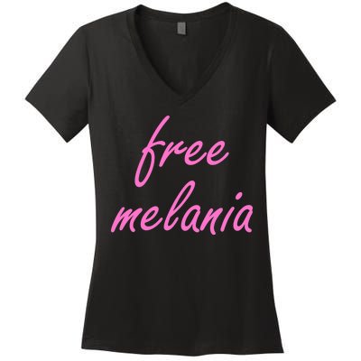 Free Melania Pink Script Logo Women's V-Neck T-Shirt