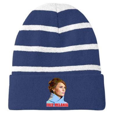 Free Melania Red Photo Striped Beanie with Solid Band