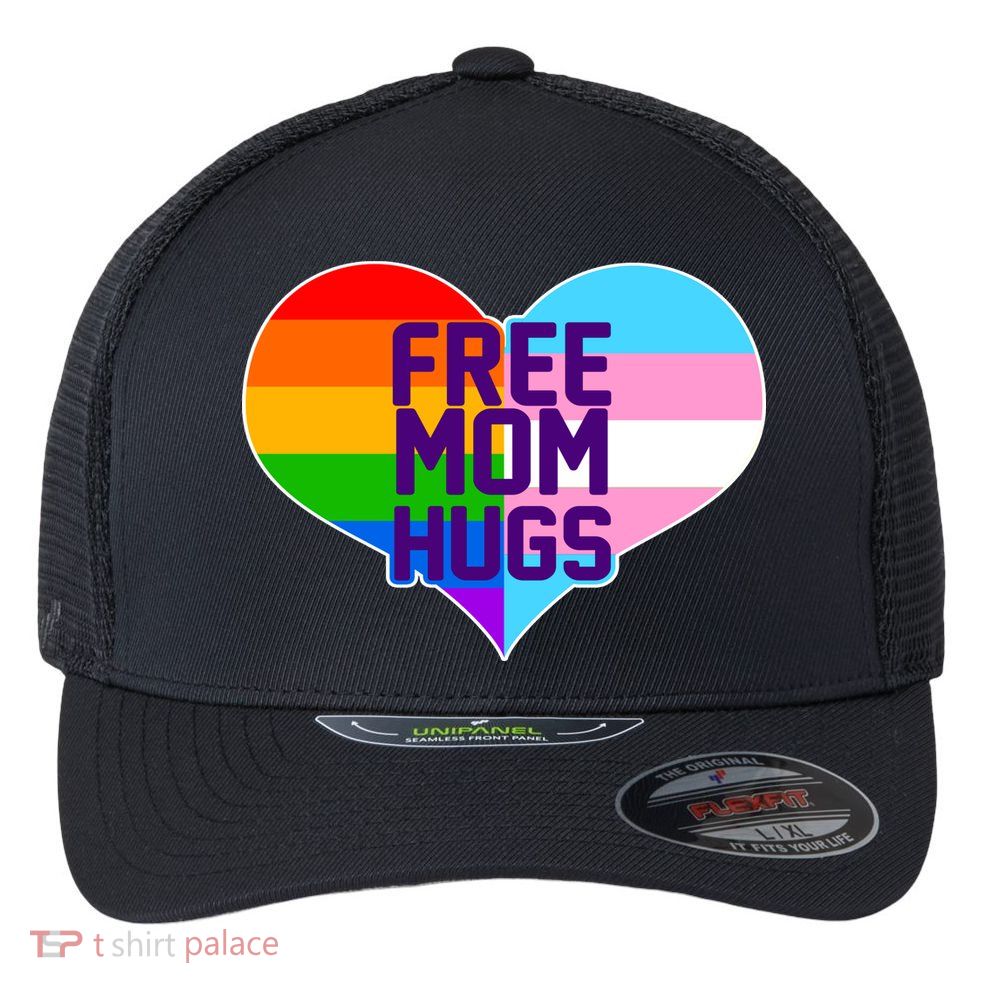 Free Mom Hugs LGBT Support Flexfit Unipanel Trucker Cap