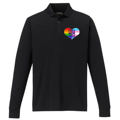 Free Mom Hugs LGBT Support Performance Long Sleeve Polo