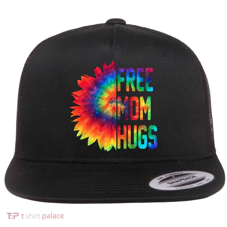 Free Mom Hugs Tie Dye Sunflower Flat Bill Trucker Hat