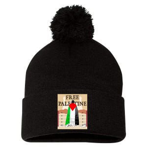 Free Palestine Pom Pom 12in Knit Beanie