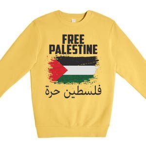 Free Palestine Arabic Distressed Painted Flag Premium Crewneck Sweatshirt