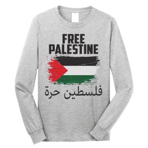 Free Palestine Arabic Distressed Painted Flag Long Sleeve Shirt