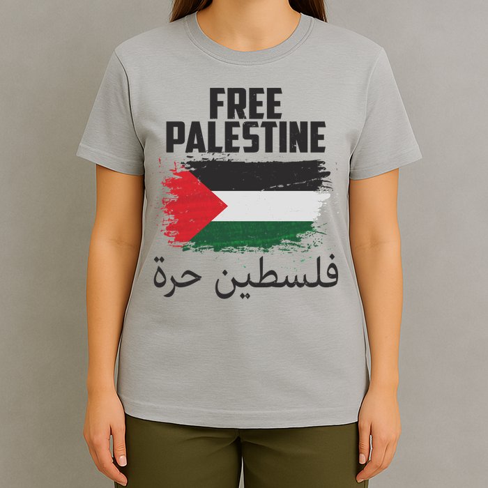 Free Palestine Arabic Distressed Painted Flag T-Shirt