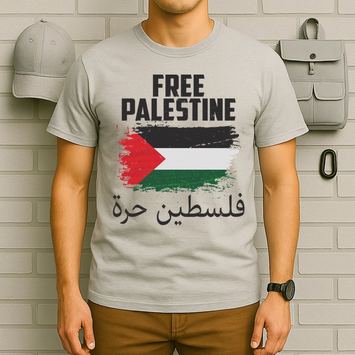 Free Palestine Arabic Distressed Painted Flag T-Shirt