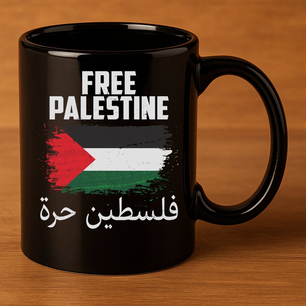 Free Palestine Arabic Distressed Painted Flag 11oz C Handle Ceramic Mug