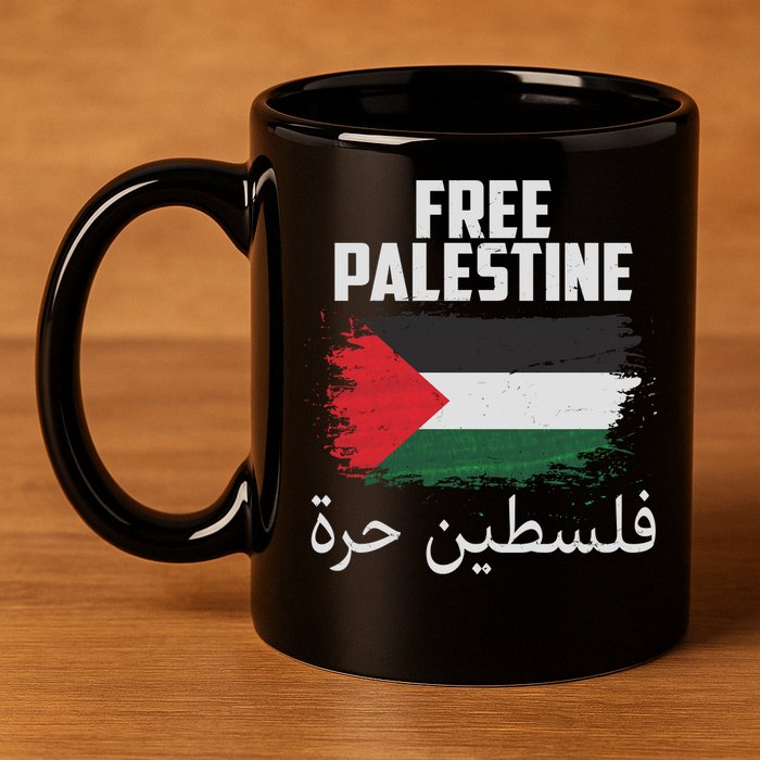 Free Palestine Arabic Distressed Painted Flag 11oz C Handle Ceramic Mug