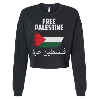 Free Palestine Arabic Distressed Painted Flag Cropped Pullover Crew