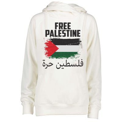 Free Palestine Arabic Distressed Painted Flag Womens Funnel Neck Pullover Hood