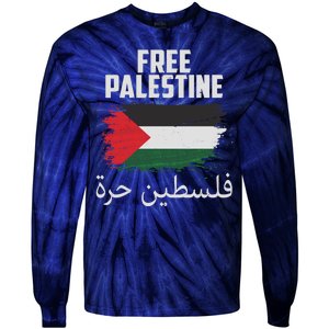 Free Palestine Arabic Distressed Painted Flag Tie-Dye Long Sleeve Shirt