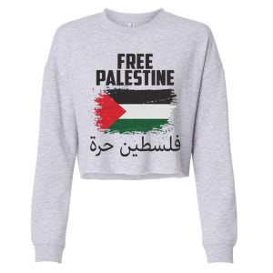 Free Palestine Arabic Distressed Painted Flag Cropped Pullover Crew