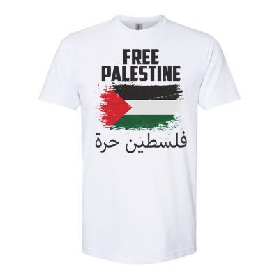 Free Palestine Arabic Distressed Painted Flag Softstyle CVC T-Shirt