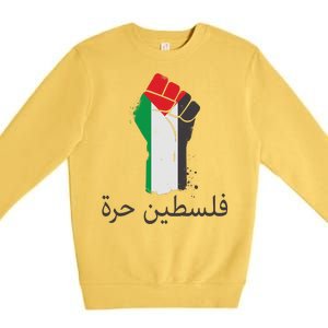 Free Palestine Arabic Protest Fist Flag Colors Premium Crewneck Sweatshirt