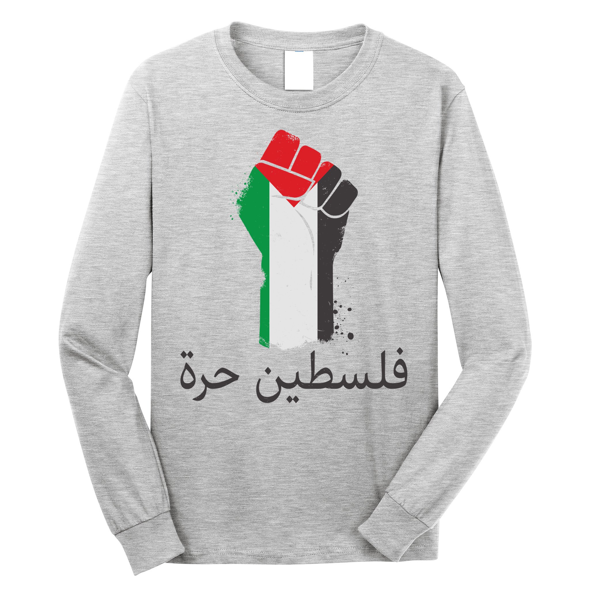 Free Palestine Arabic Protest Fist Flag Colors Long Sleeve Shirt