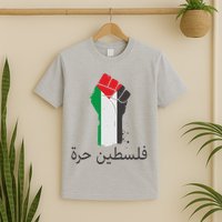 Free Palestine Arabic Protest Fist Flag Colors T-Shirt