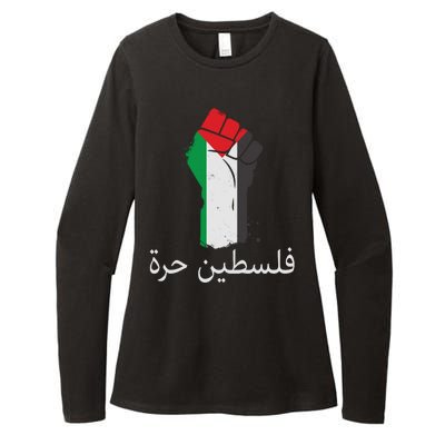 Free Palestine Arabic Protest Fist Flag Colors Womens CVC Long Sleeve Shirt