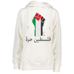 Free Palestine Arabic Protest Fist Flag Colors Womens Funnel Neck Pullover Hood