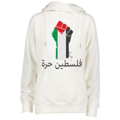 Free Palestine Arabic Protest Fist Flag Colors Womens Funnel Neck Pullover Hood