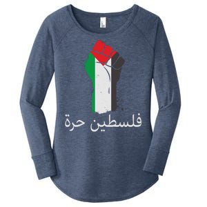 Free Palestine Arabic Protest Fist Flag Colors Women's Perfect Tri Tunic Long Sleeve Shirt