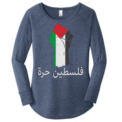 Free Palestine Arabic Protest Fist Flag Colors Women's Perfect Tri Tunic Long Sleeve Shirt