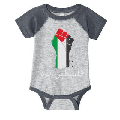 Free Palestine Arabic Protest Fist Flag Colors Infant Baby Jersey Bodysuit