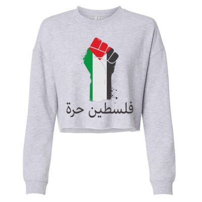 Free Palestine Arabic Protest Fist Flag Colors Cropped Pullover Crew