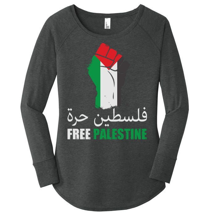 Free Palestine Arabic Support Palestine Gaza Jerusalem Women's Perfect Tri Tunic Long Sleeve Shirt