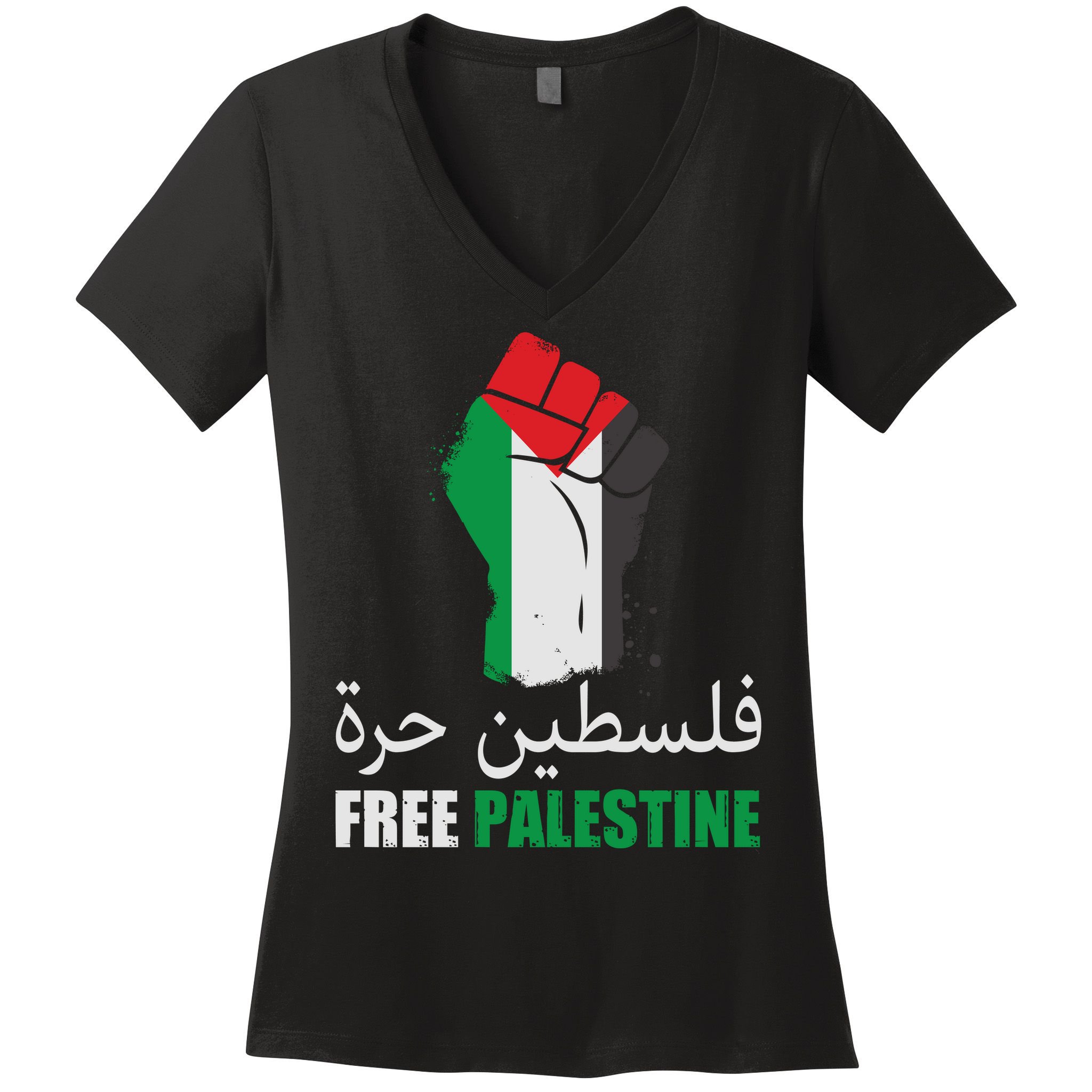 Free Palestine Arabic Support Palestine Gaza Jerusalem Women's V-Neck T-Shirt
