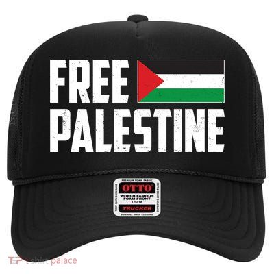 Free Palestine Flag High Crown Mesh Back Trucker Hat