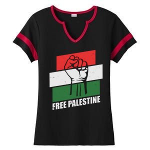 Free Palestine Flag Colors Blocks Protest Fist  Ladies Halftime Notch Neck Tee