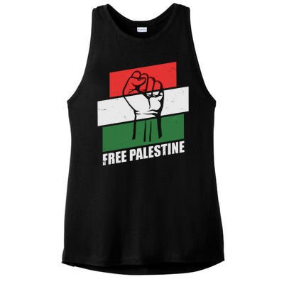 Free Palestine Flag Colors Blocks Protest Fist  Ladies PosiCharge Tri-Blend Wicking Tank