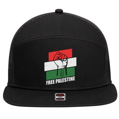 Free Palestine Flag Colors Blocks Protest Fist  7 Panel Mesh Trucker Snapback Hat