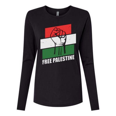 Free Palestine Flag Colors Blocks Protest Fist  Womens Cotton Relaxed Long Sleeve T-Shirt