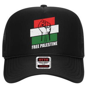 Free Palestine Flag Colors Blocks Protest Fist  High Crown Mesh Back Trucker Hat