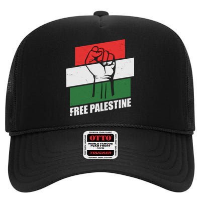 Free Palestine Flag Colors Blocks Protest Fist  High Crown Mesh Back Trucker Hat