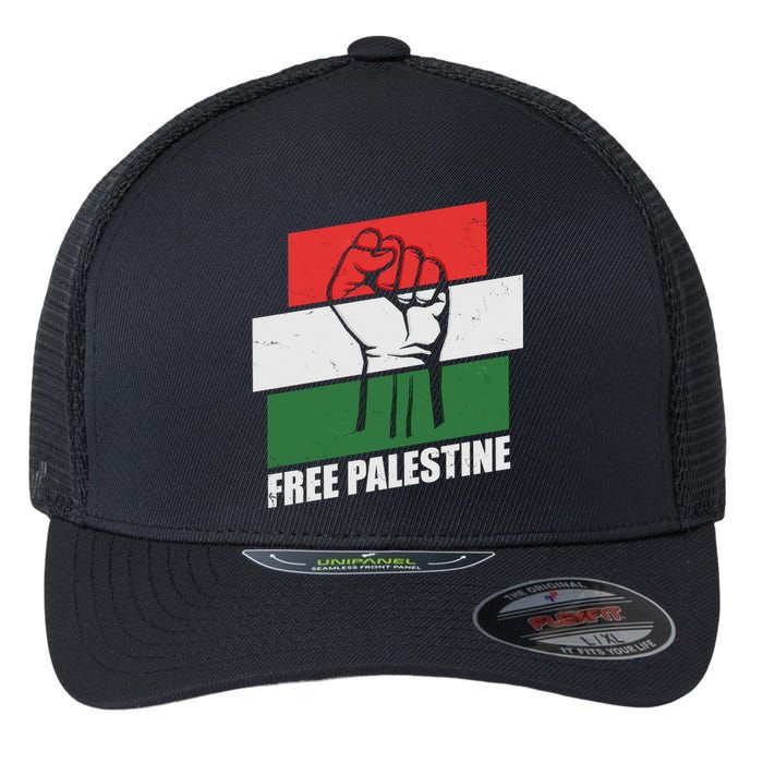 Free Palestine Flag Colors Blocks Protest Fist  Flexfit Unipanel Trucker Cap