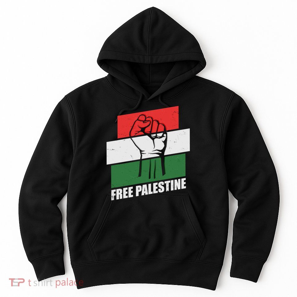 Free Palestine Flag Colors Blocks Protest Fist  Hoodie