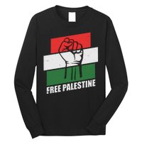 Free Palestine Flag Colors Blocks Protest Fist  Long Sleeve Shirt