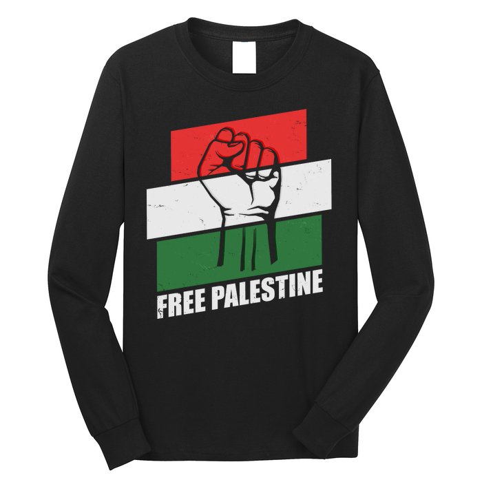 Free Palestine Flag Colors Blocks Protest Fist  Long Sleeve Shirt