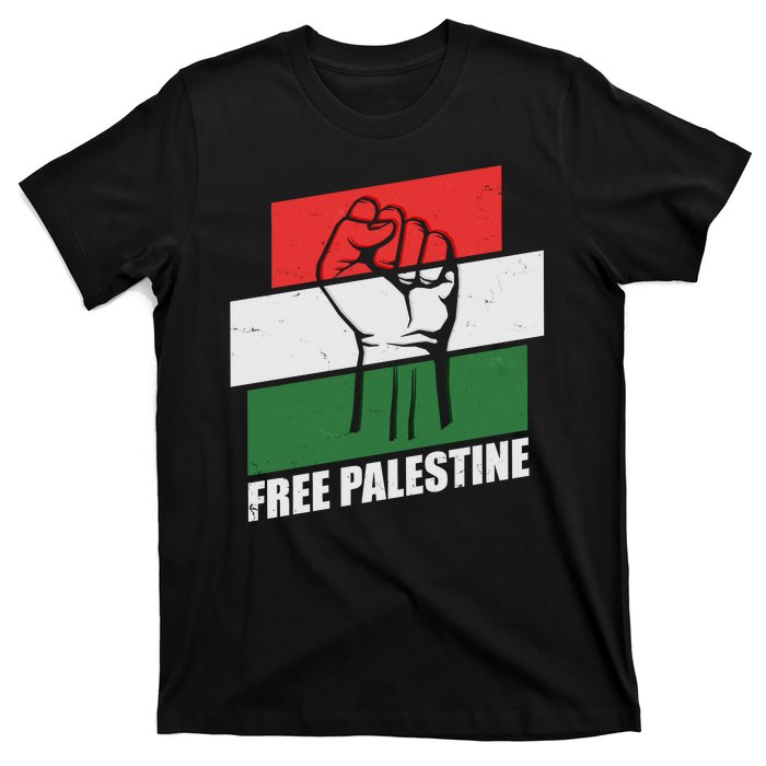 Free Palestine Flag Colors Blocks Protest Fist  T-Shirt