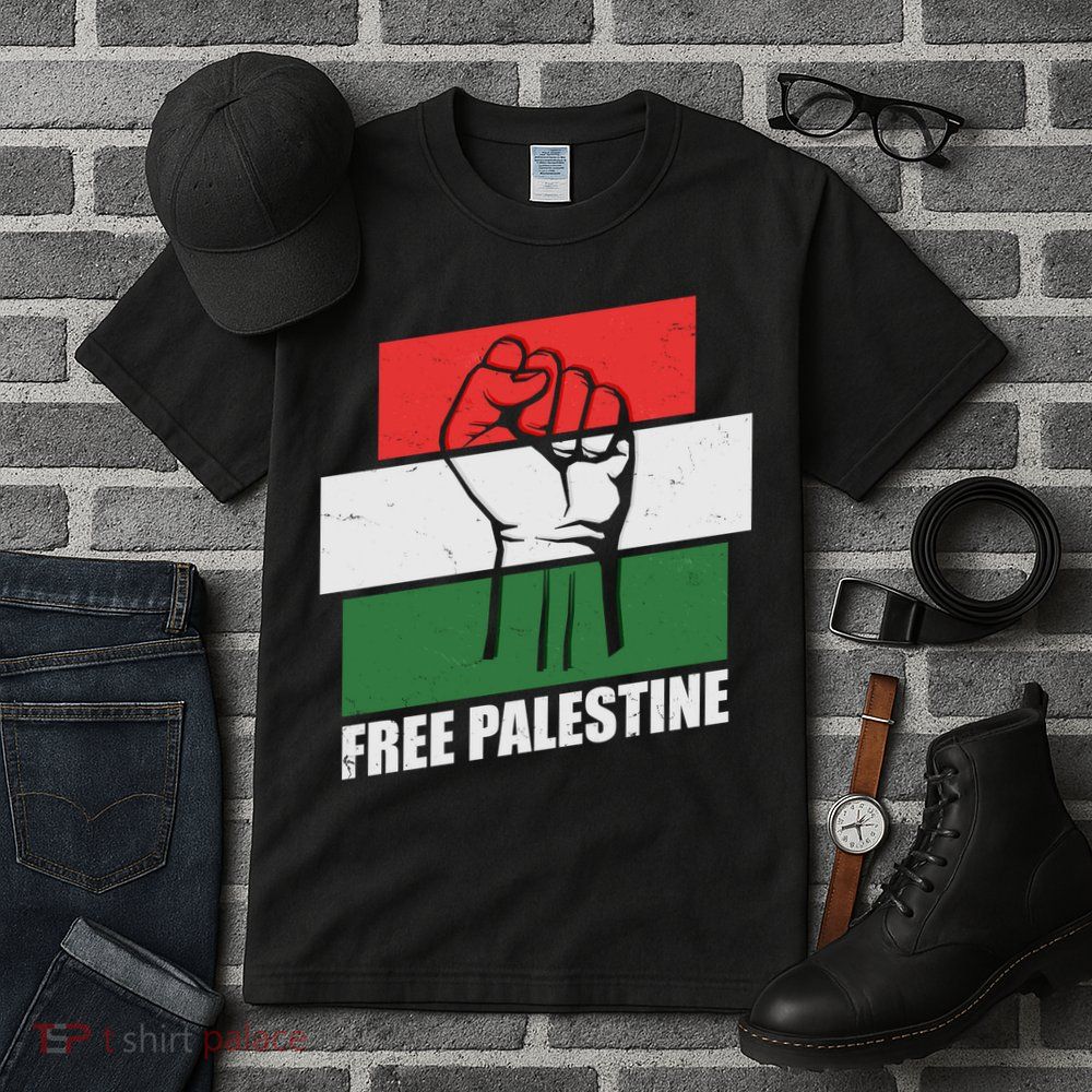 Free Palestine Flag Colors Blocks Protest Fist  Tall T-Shirt