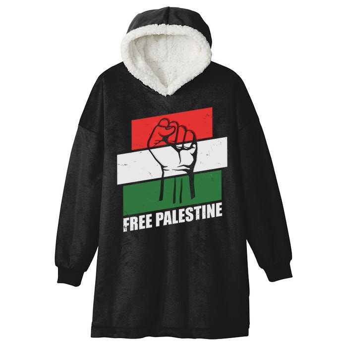 Free Palestine Flag Colors Blocks Protest Fist  Hooded Wearable Blanket