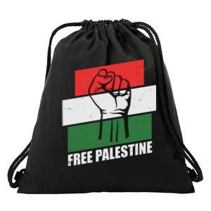 Free Palestine Flag Colors Blocks Protest Fist  Drawstring Bag